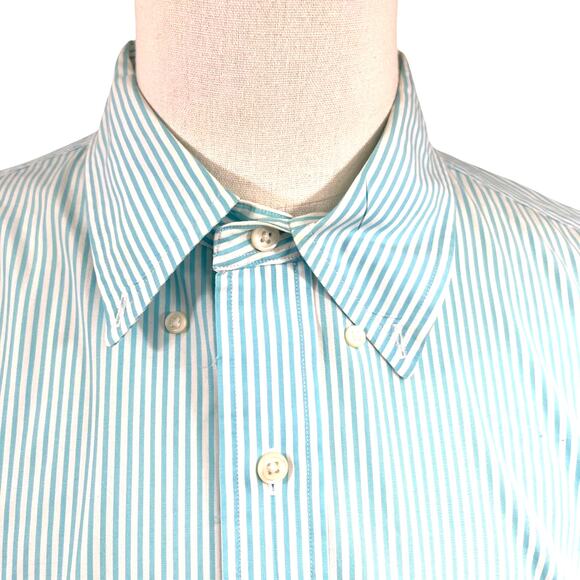 Ralph Lauren Custom Fit Men XXL Long Sleeve Button Down Teal Stripes Pink Pony - Picture 3 of 10